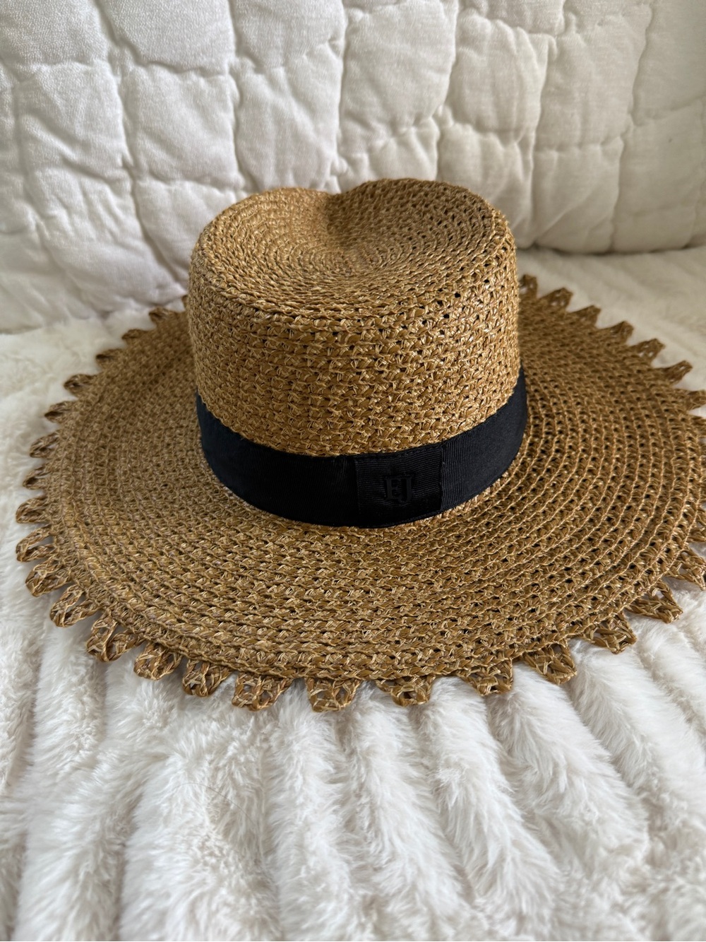 Eric Javits Natural Straw Fedora with Black Band - Picture 2 of 4